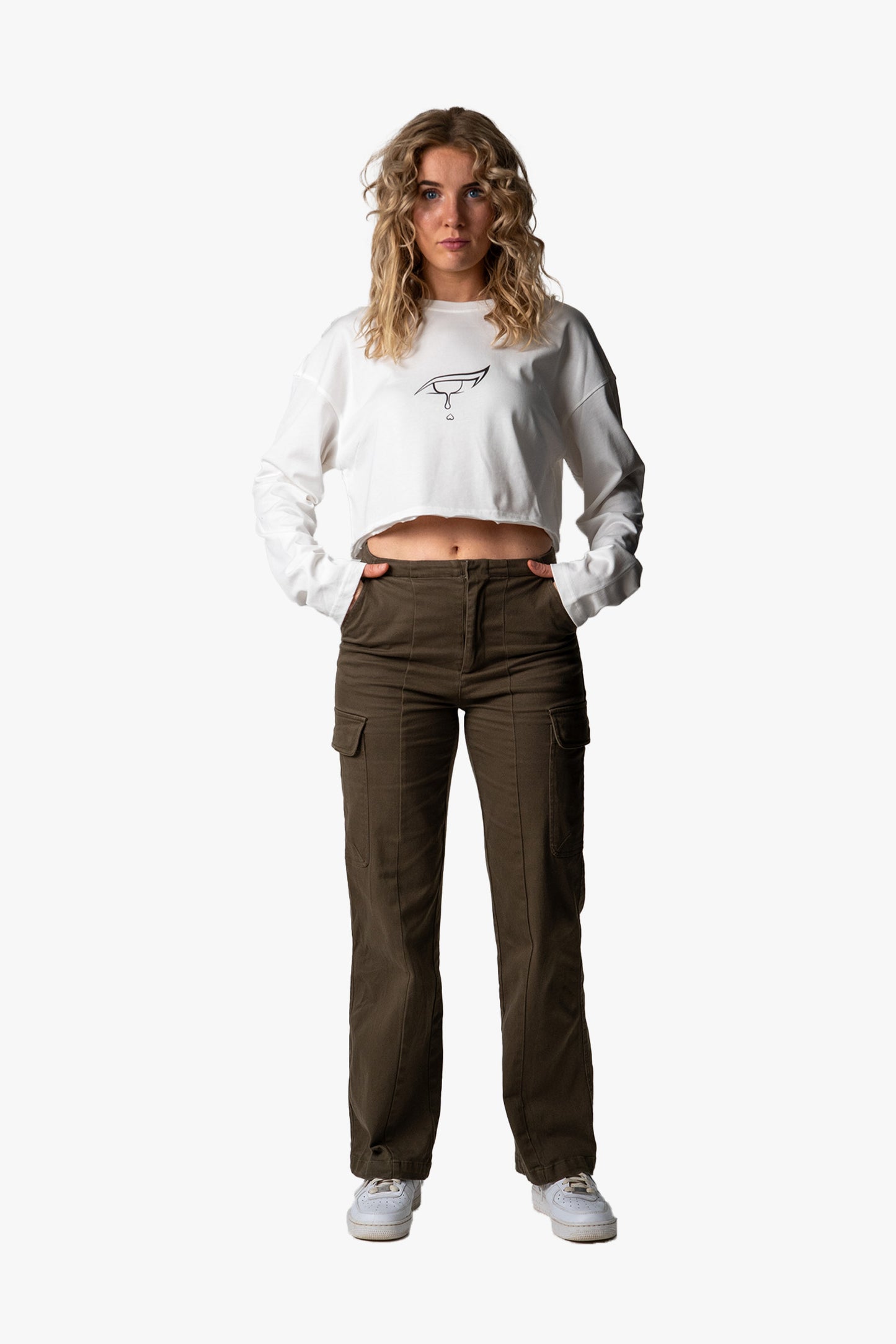 Cropped Long Sleeve White/Black